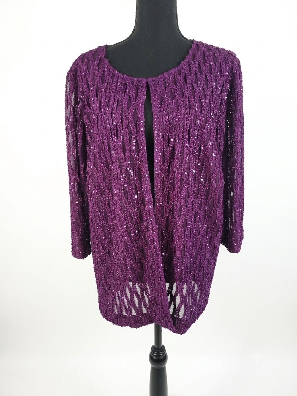 Alex Evenings Purple Sequin Open-Front Cardigan